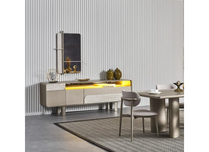 Elegante Beigefarbene Holzkonsole mit Spiegel in Stilvollem Design