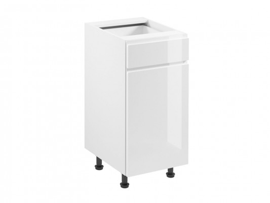 Mobilní kuchyňský stůl se zásuvkou a lesklými policemi