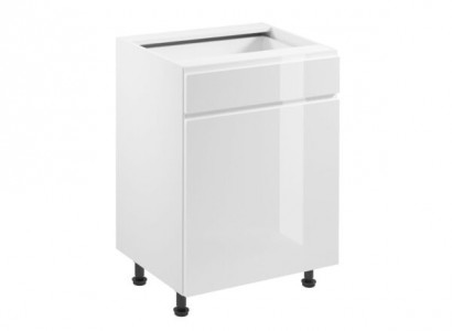 Mobilní kuchyně se zásuvkou a lesklými policemi