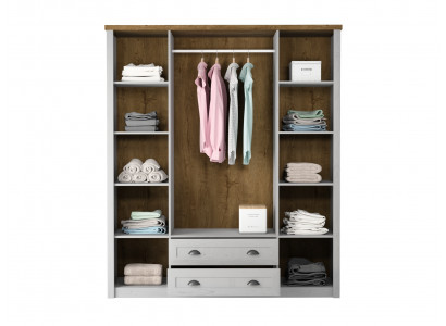 Šatní skříň z textilu se zásuvkami a tyčí na oblečení