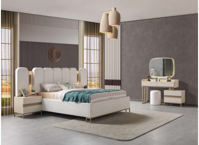 Komplettes Schlafzimmer-Set mit Kommode Spiegel Bett & Nachttischen