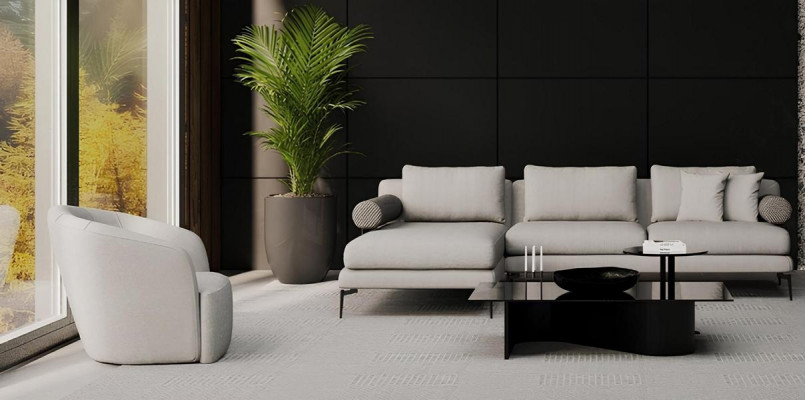 Ecksofa mit Sessel für das Wohnzimmer Linien, in denen Komfort wohnt