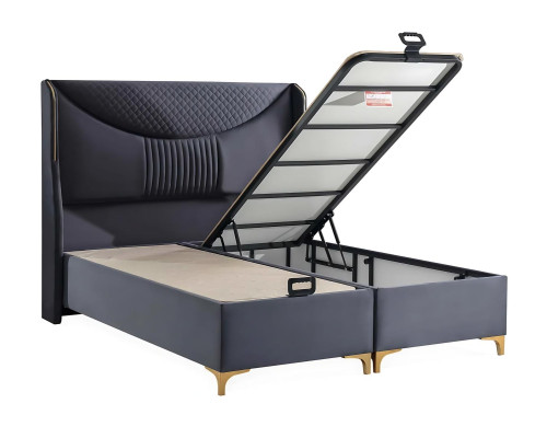 Grau modernes Bett mit Matratze aus Textil und Holz
