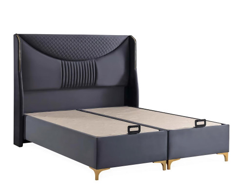 Grau modernes Bett mit Matratze aus Textil und Holz