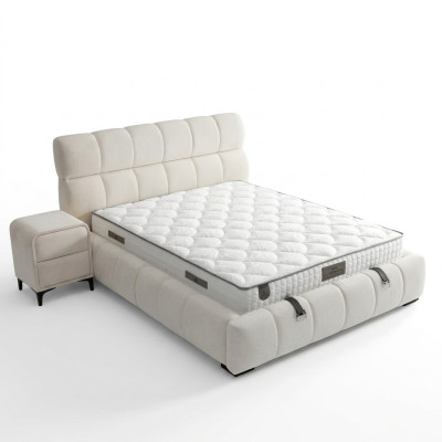 Elegantes Blaues Bett mit Matratze aus Textil und Holz