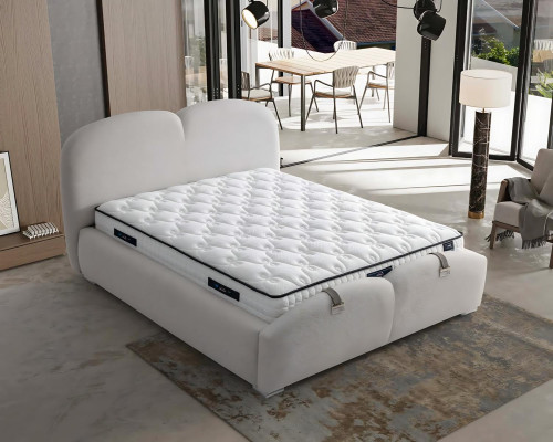 Weißes modernes Bett mit Matratze aus Textil und Holz