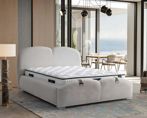 Weißes modernes Bett mit Matratze aus Textil und Holz