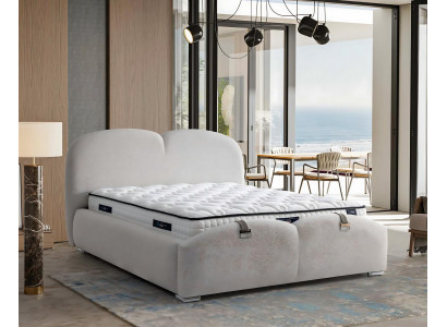 Weißes modernes Bett mit Matratze aus Textil und Holz