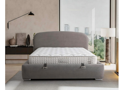 Elegantes graues Bett mit Matratze aus Textil und Holz