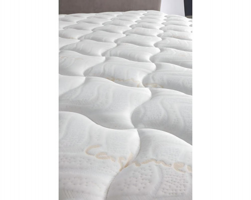 Elegantes graues Bett mit Matratze aus Textil und Holz