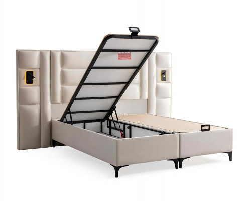 Elegantes weißes Bett mit Matratze aus Textil und Holz