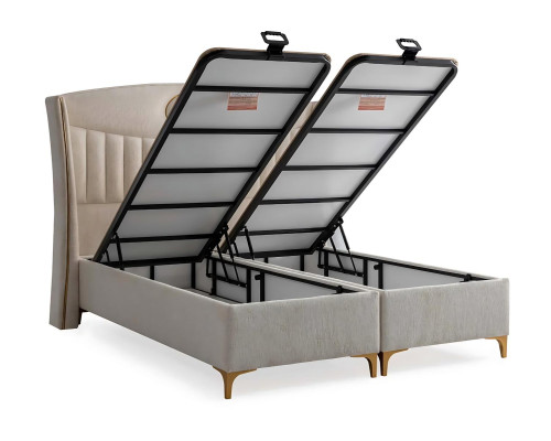Elegantes Bett mit Matratze in Beige aus Textil und Holz