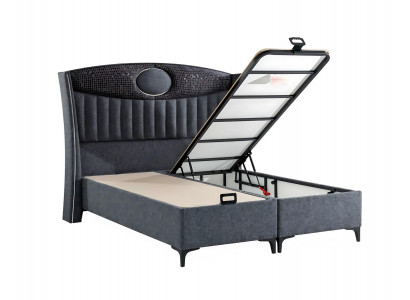 Elegantes graues Bett mit Matratze aus Textil und Holz