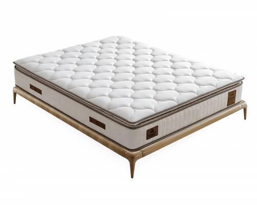 Elegantes Bett mit Matratze aus Textil in Beige