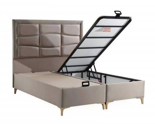 Elegantes Beiges Bett mit Matratze aus Textil und Holz