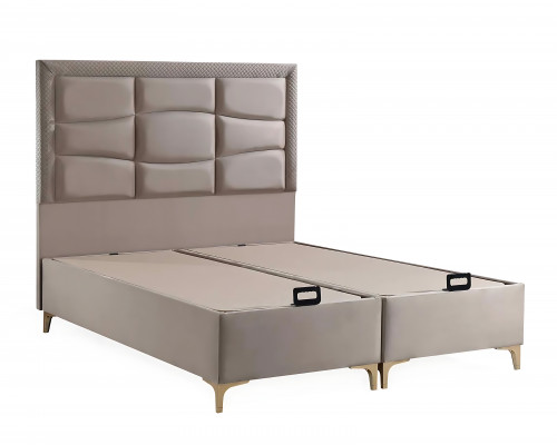 Elegantes Beiges Bett mit Matratze aus Textil und Holz
