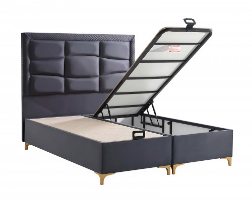 Grau modernes Bett mit Matratze aus Textil und Holz