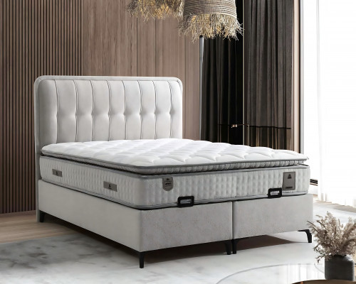 Weißes modernes Bett mit Matratze aus Textil und Holz