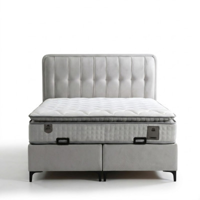 Weißes modernes Bett mit Matratze aus Textil und Holz