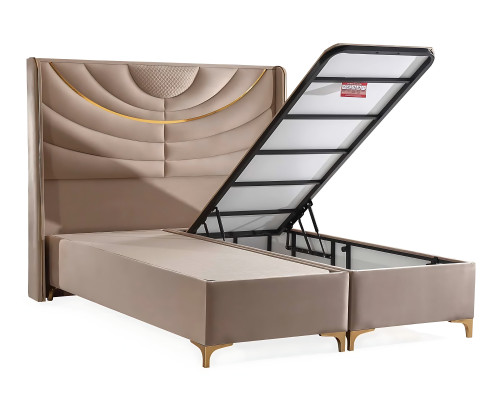 Elegantes Beiges Bett mit Matratze aus Textil und Holz