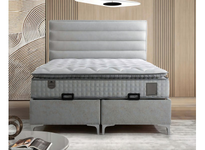 Modern graues Textilbett mit Matratze in elegantem Design