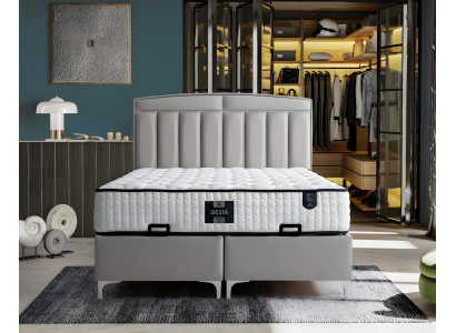 Modernes graues Bett mit Matratze aus Textil und Holz