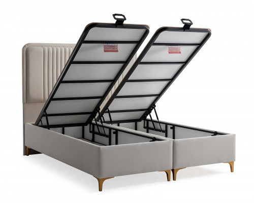 Elegantes Bett mit Matratze in Beige aus Textil und Holz