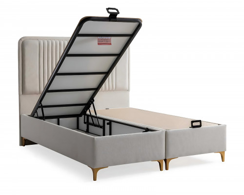 Elegantes Bett mit Matratze in Beige aus Textil und Holz