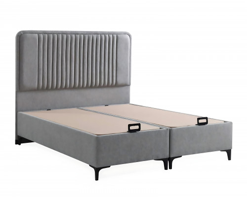 Elegantes graues Bett mit Matratze aus Textil und Holz