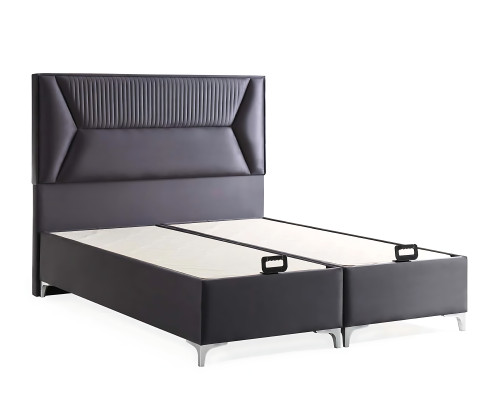 Elegantes graues Bett mit Matratze aus Textil und Holz