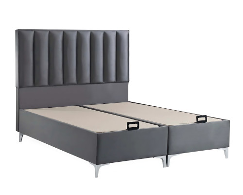 Elegantes graues Bett mit Matratze aus Textil und Holz