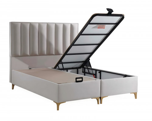 Elegantes Bett mit Matratze aus Textil in Beige