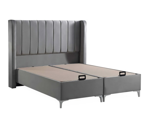 Elegantes graues Bett mit Matratze aus Textil und Holz