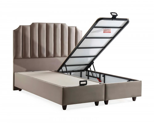 Elegantes Bett mit Matratze aus Textil in Beige für modernes