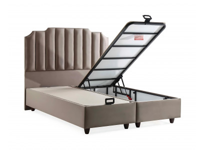 Elegantes Bett mit Matratze aus Textil in Beige für modernes