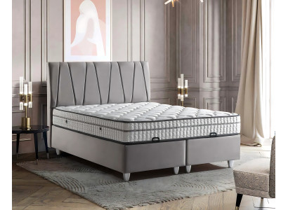 Elegantes graues Bett mit Matratze im modernen Stil