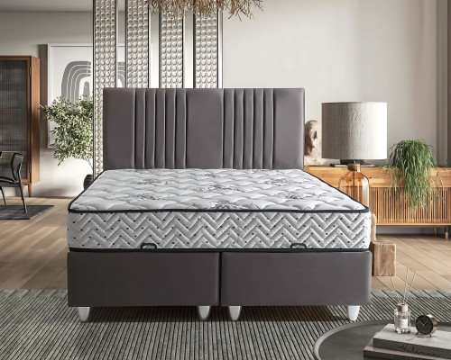 Grau Textilbett mit Matratze modernes Design