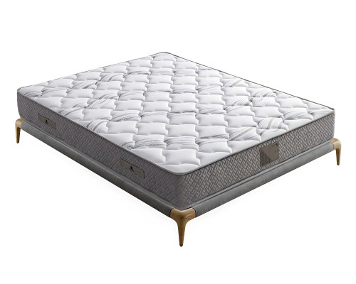 Elegantes graues Bett mit Matratze aus Textil und Holz