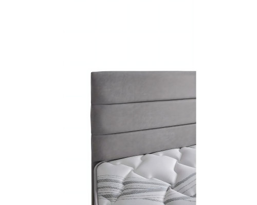 Elegantes graues Bett mit Matratze aus Textil und Holz
