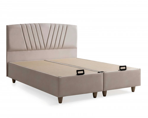 Elegantes Bett mit Matratze in Beige aus Textil und Holz