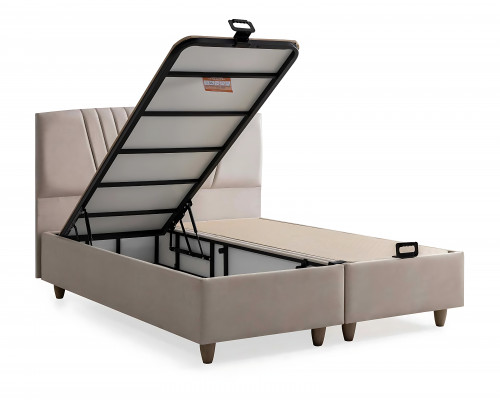 Elegantes Bett mit Matratze in Beige aus Textil und Holz