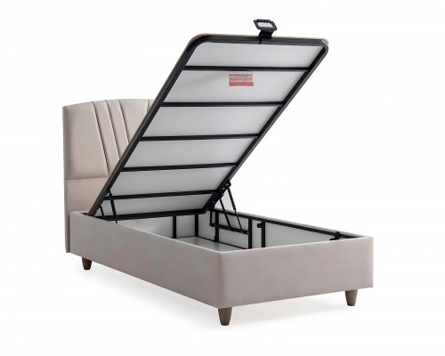 Elegantes Bett mit Matratze aus Textil in Beige