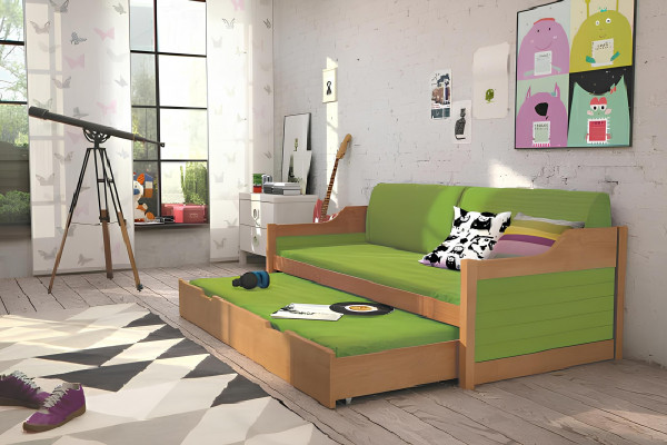 Sofa s funkcí spaní se zásuvkami, manželská postel, patrová postel, postele David