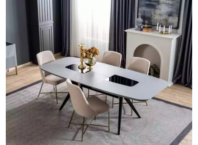 Moderner, definitiv schöner Tisch mit Stühlen in Grau- und Beigetönen 