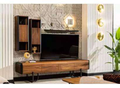 Ein wunderschöner TV-Schrank mit Wandregalen im Loft-Stil, der Ihrem Wohnzimmer ein schickes Aussehen verleih