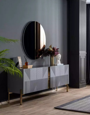 Sideboard Spiegel Set Italienischer Stil 2tlg. Wohnzimmer Holz Kommode Schrank