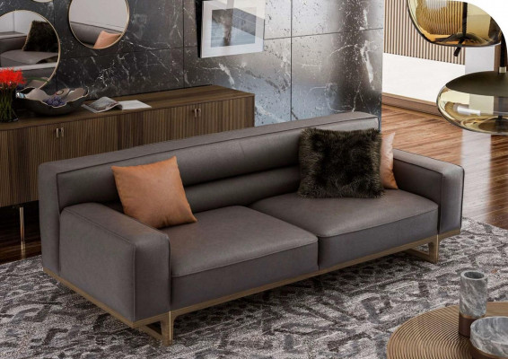 Braune Wohnzimmer Sitzgarnitur Luxuriöser 3-Sitzer Stivloller Sessel Polsterhocker