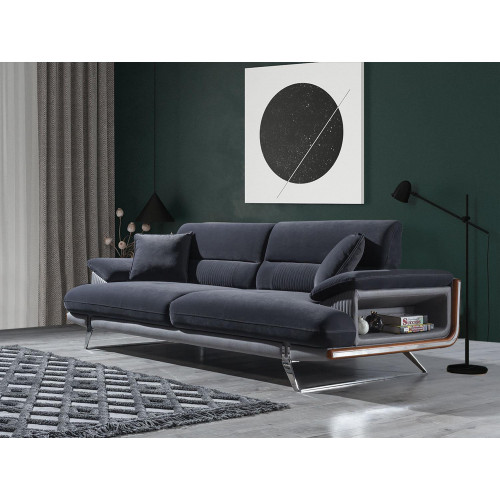 Sofa 3 Sitzer Textil Sofas Schwarz Stoff Möbel Modern Stil Dreisitzer
