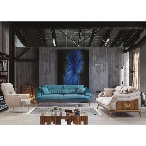 Sofagarnitur Garnitur Sofas Sessel Dreisitzer 331 Sitzer Textil Blau