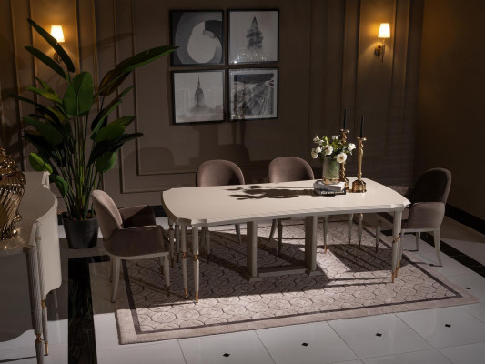 Essgruppe Essecke Esstisch Stühle 9tlg Esszimmer Beige Holz Anrichte